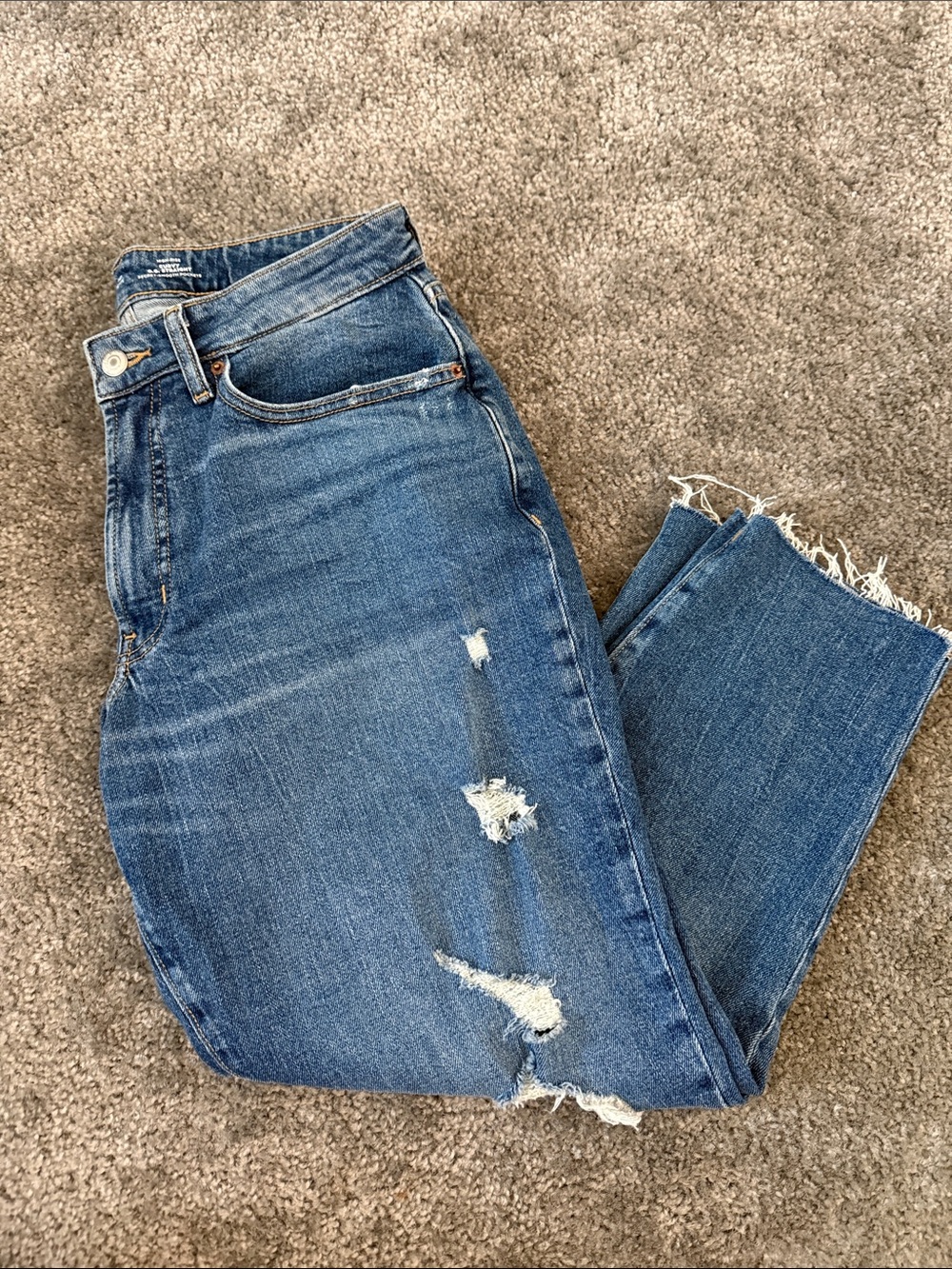 Old Navy High-Rise Ripped Blue Jeans with Frayed Hem